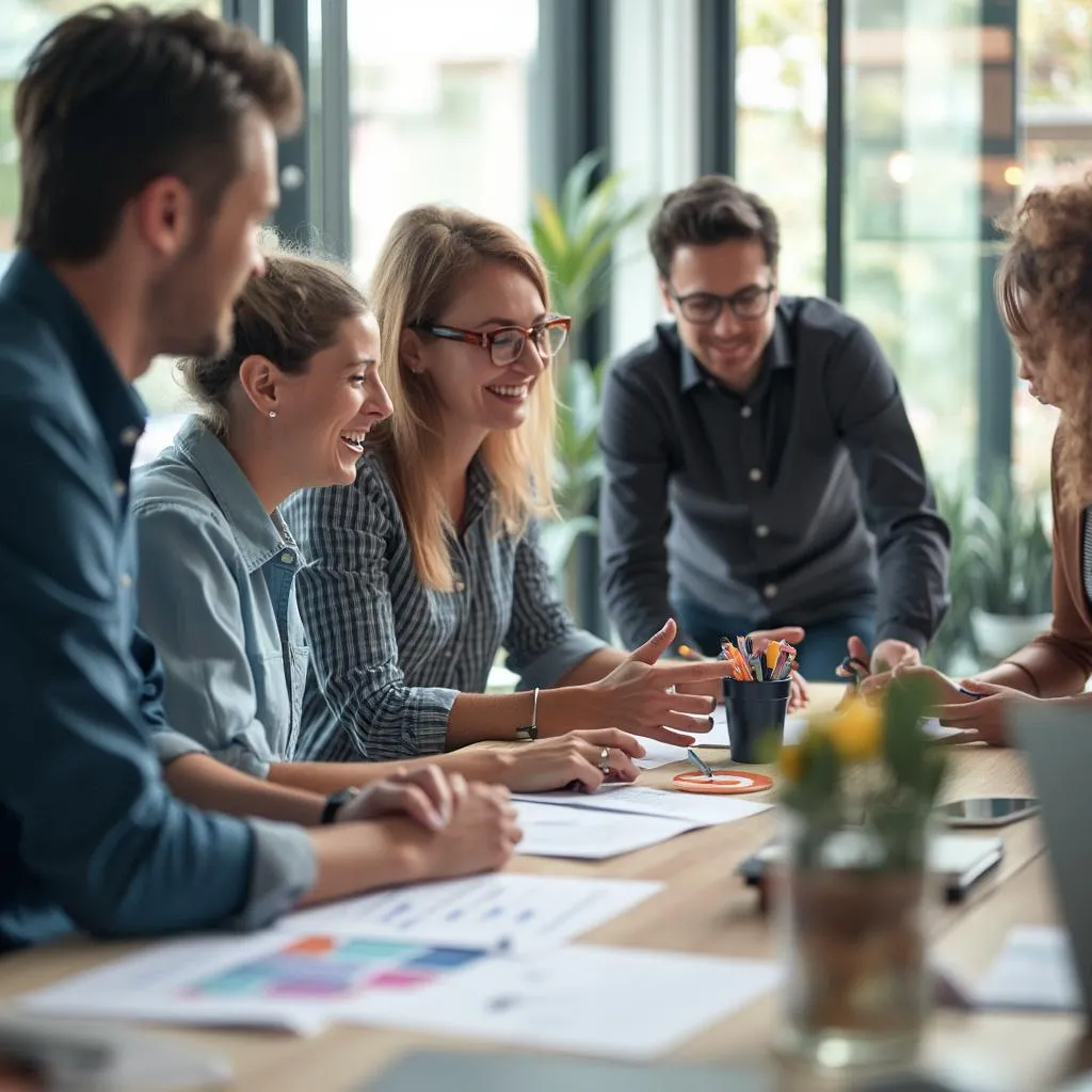 Team collaborating in a modern office